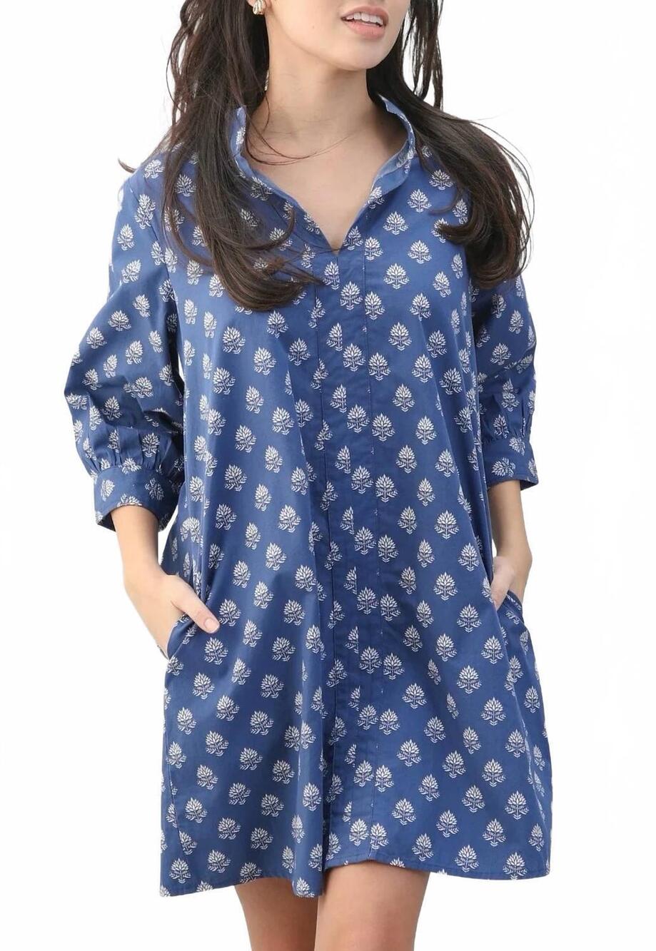 NEW NAVYBLEU campbell leaf print dress in navy